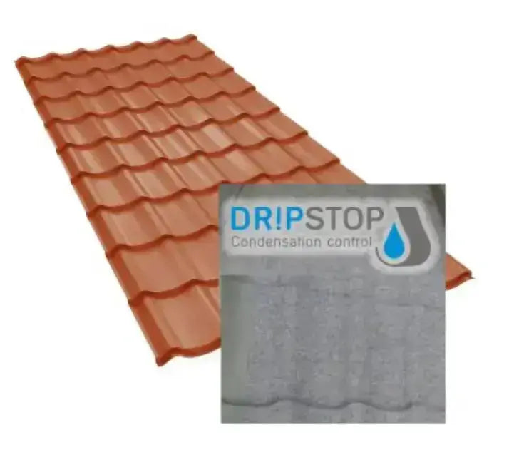 TÔLE imitation tuile DRIPSTOP - 4 m x 1m20 avec feutre régulateur de condensation Tole-imitation-tuile.fr